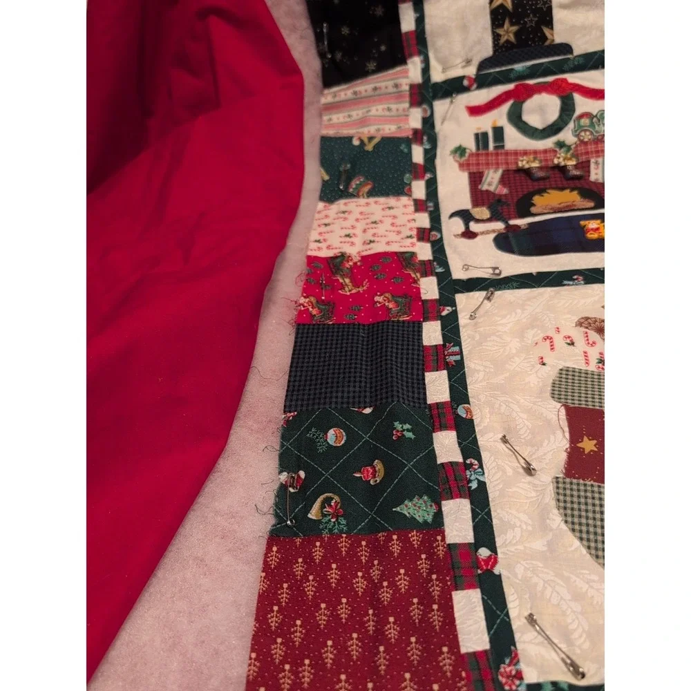 Vtg Partial Complete Christmas Folk Art Barn Style Quilt Or Wall Hanging 36